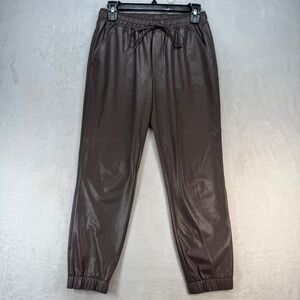 The Reset‎ Faux Leather Joggers Drawstring Casual Pants Brown XS